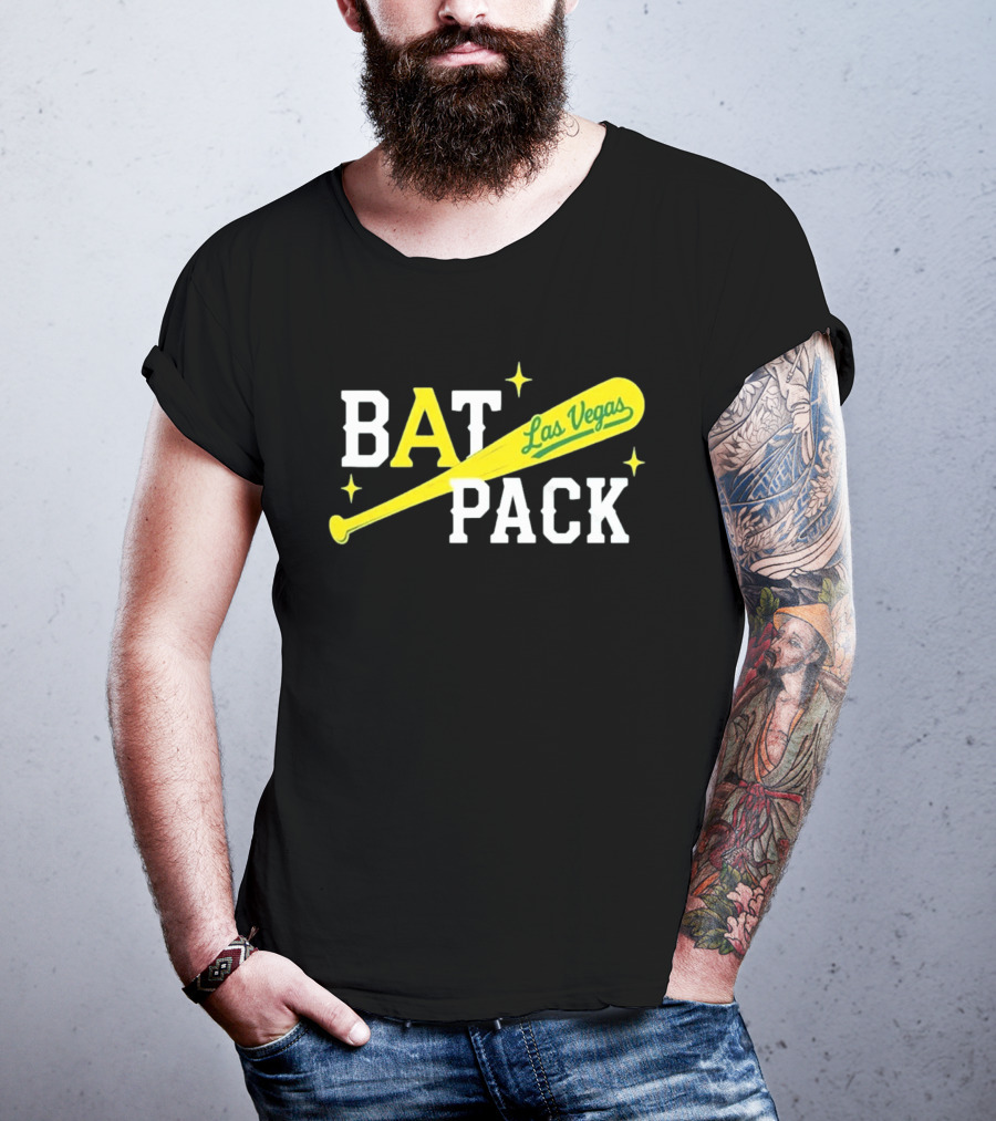 Las Vegas Bat Pack Yellow Baseball Bat Logo With Stars T-Shirt