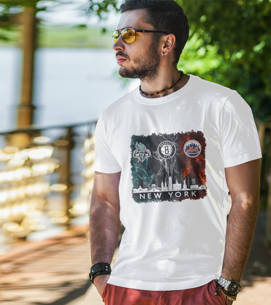 Brooklyn Nets New York Mets Liberty 2026 Celebration Skyline T-Shirt