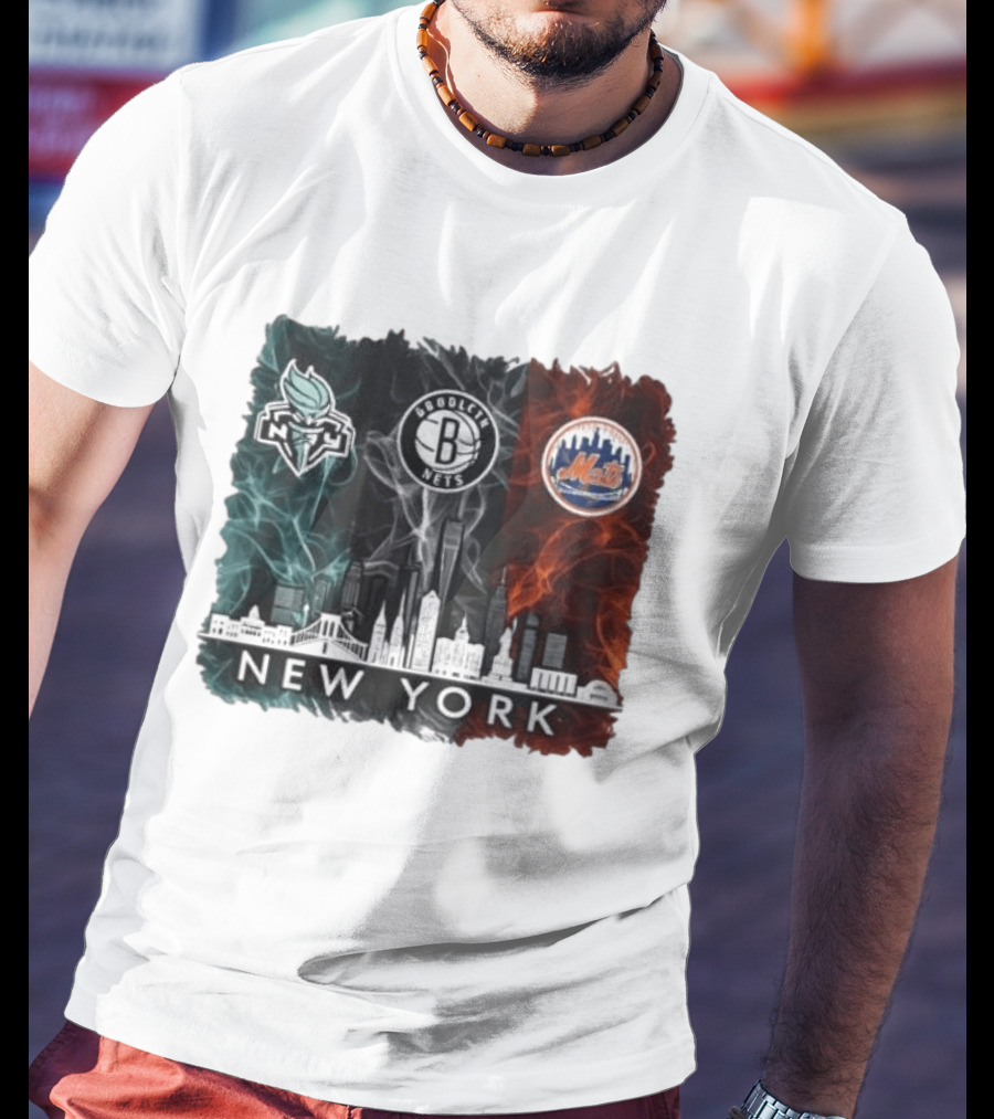 Brooklyn Nets New York Mets Liberty 2026 Celebration Skyline T-Shirt