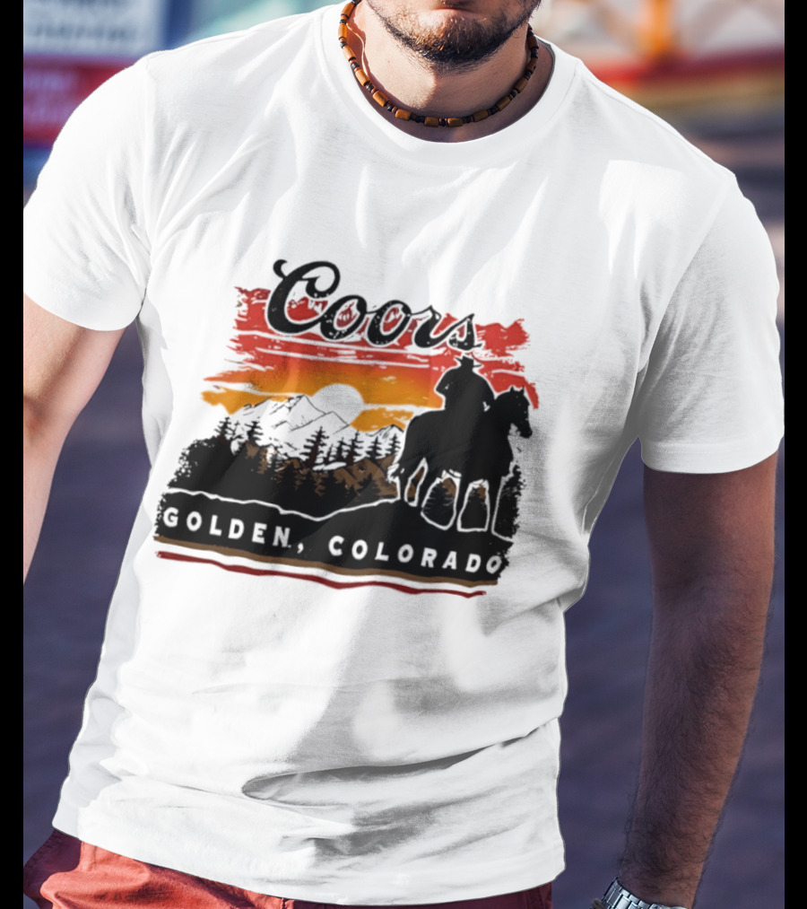 Coors Golden Colorado Cowboy Sunset Mountains T-Shirt
