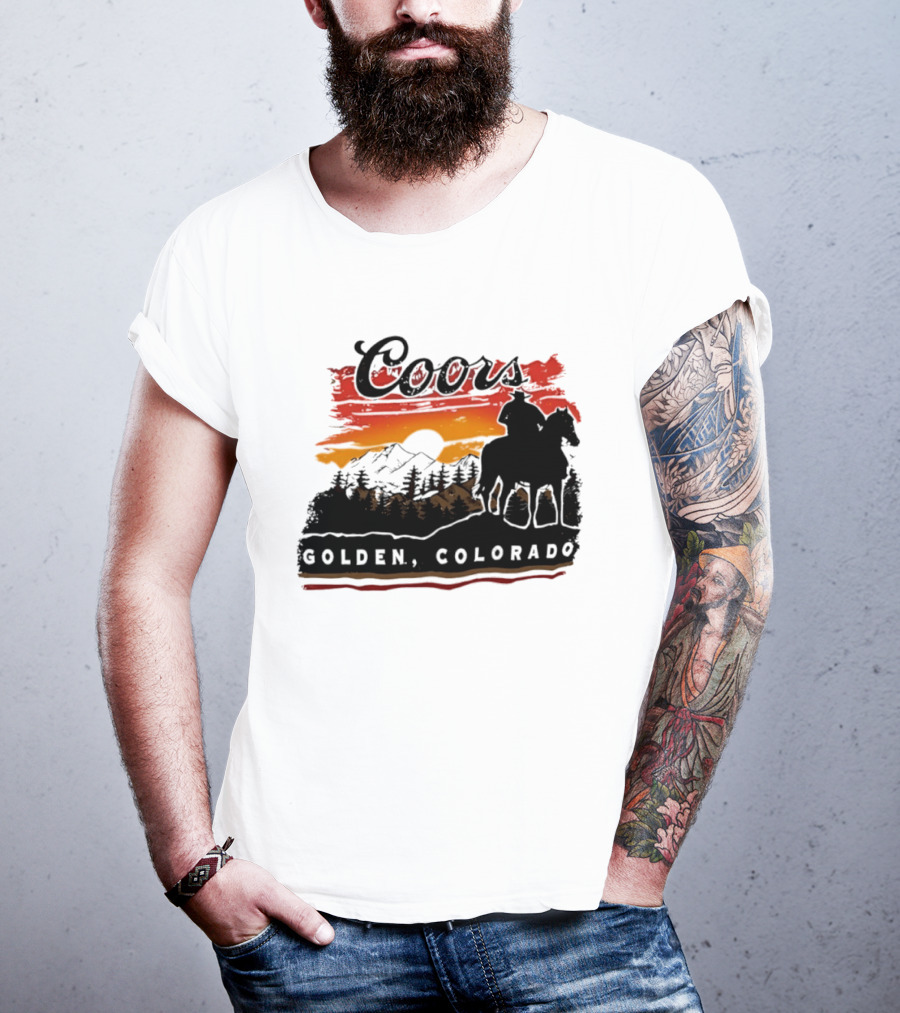 Coors Golden Colorado Cowboy Sunset Mountains T-Shirt