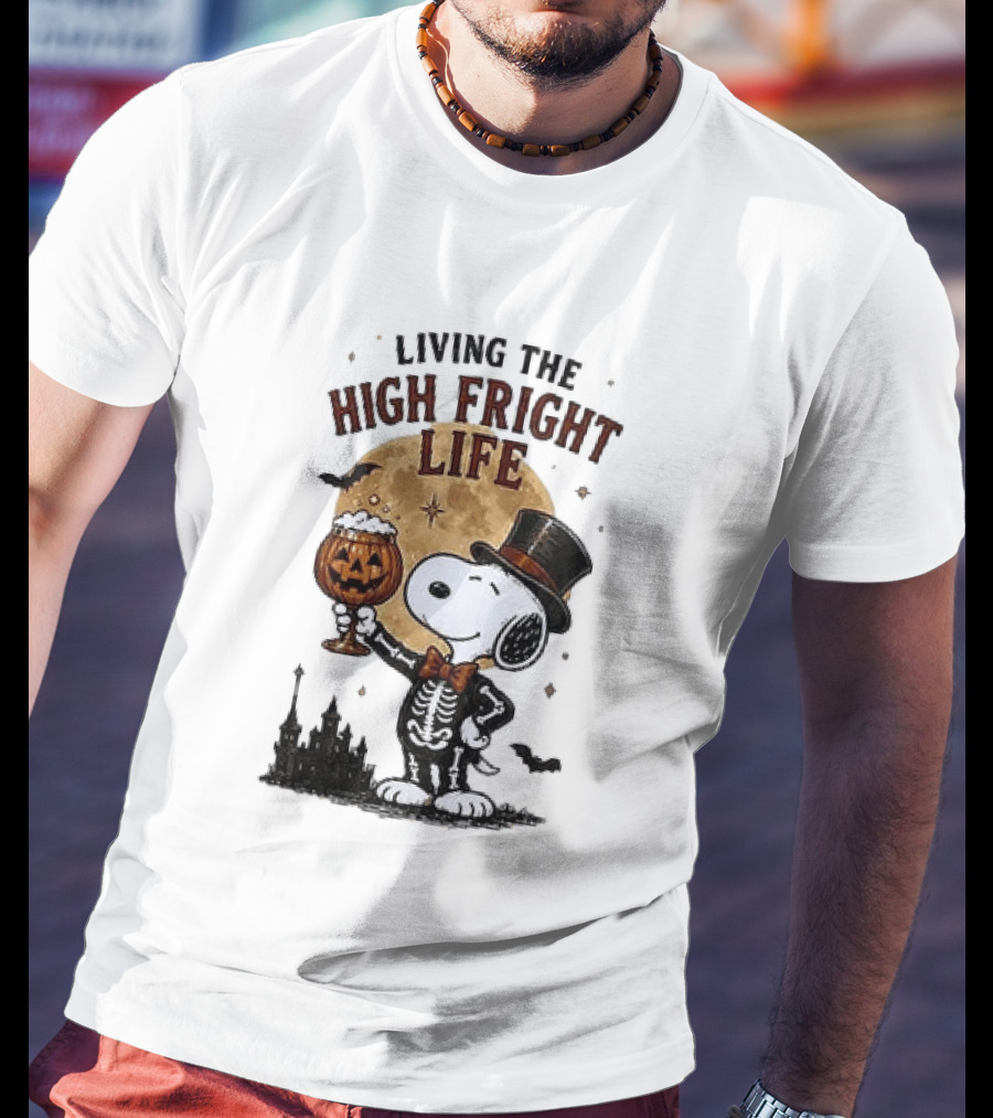 Peanuts Snoopy Living The High Fright Life Halloween Moon Pumpkin T-Shirt