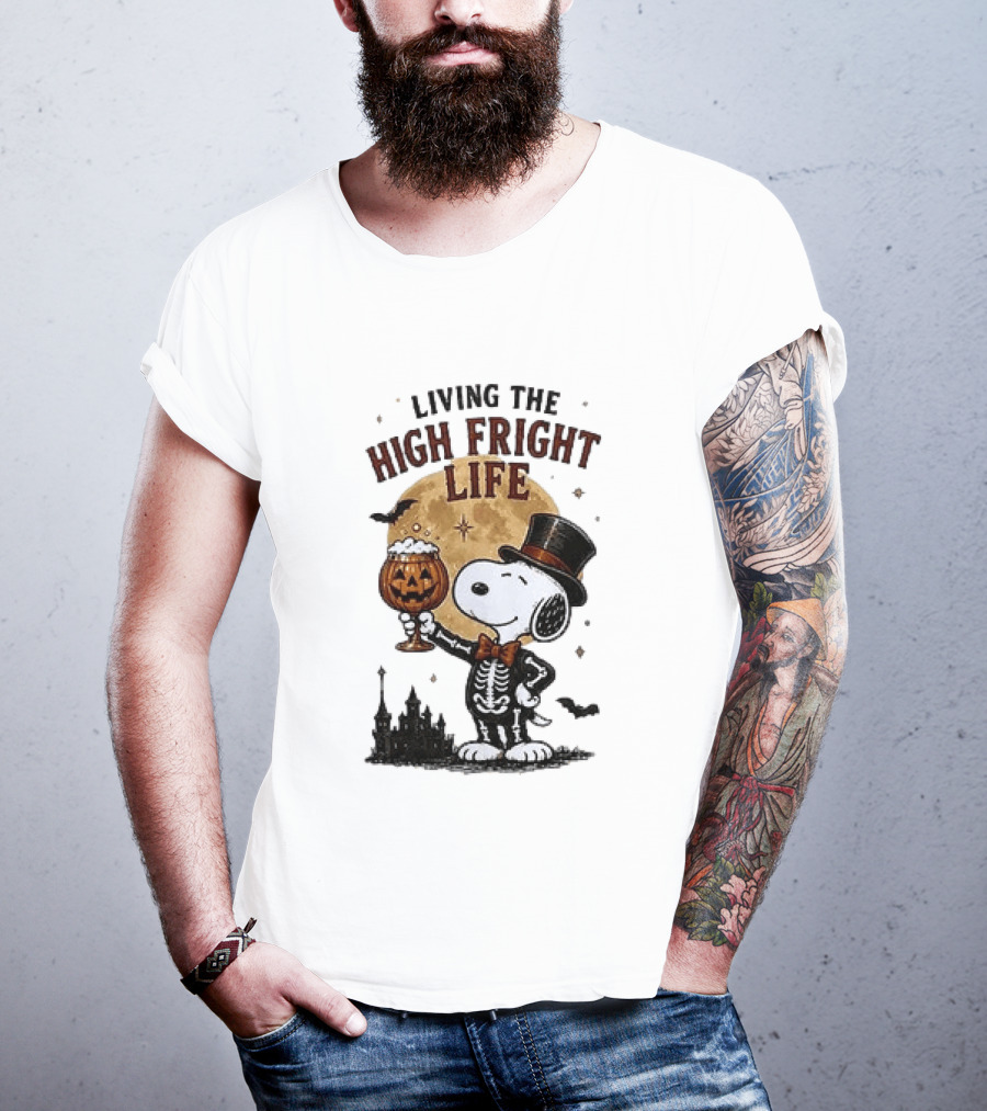 Peanuts Snoopy Living The High Fright Life Halloween Moon Pumpkin T-Shirt