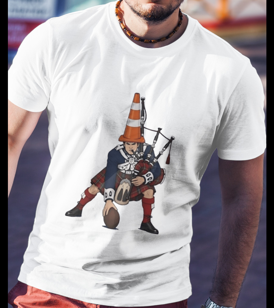 Scottish Bagpiper Traffic Cone American Football Fusion T-Shirt