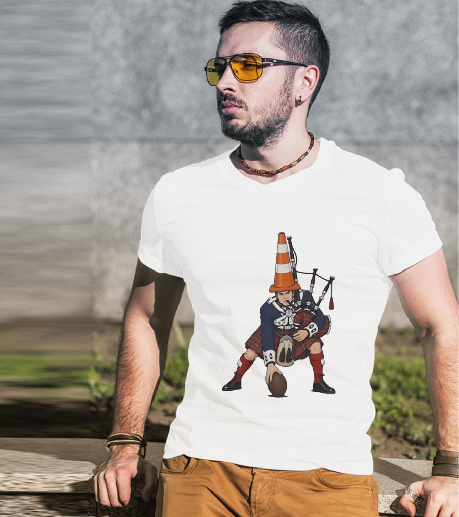 Scottish Bagpiper Traffic Cone American Football Fusion T-Shirt