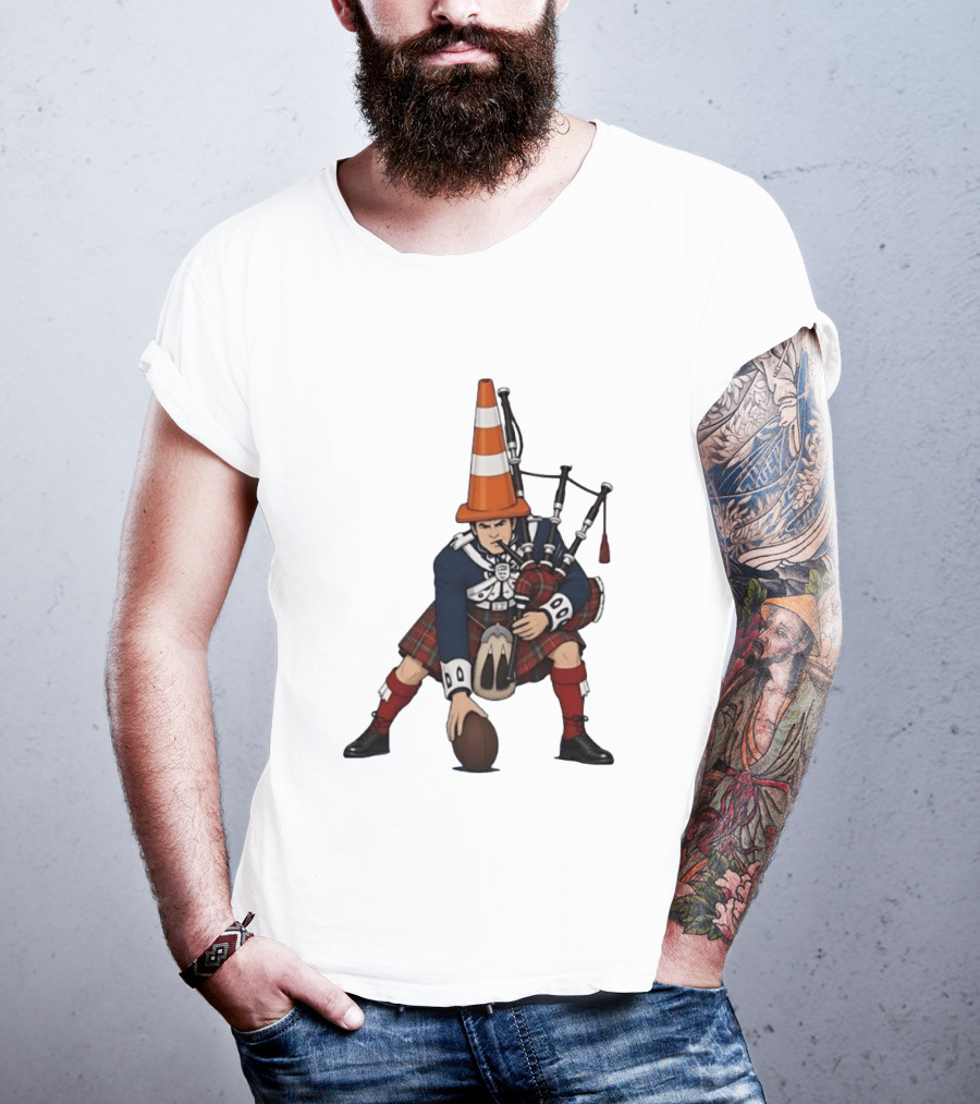 Scottish Bagpiper Traffic Cone American Football Fusion T-Shirt