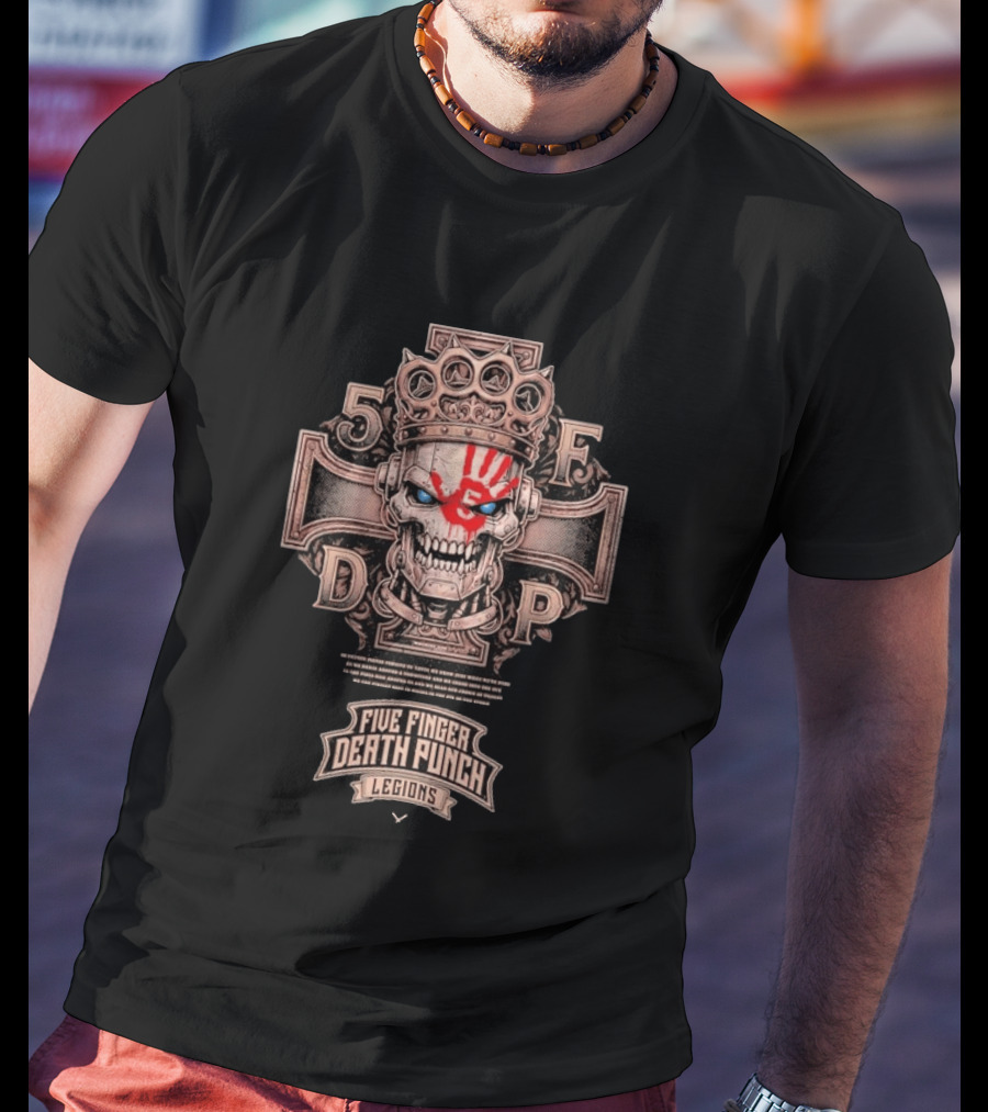 Five Finger Death Punch Legions Skull Crown Handprint Cross T-Shirt