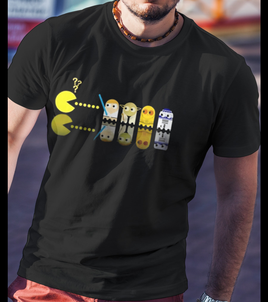 Pac Man Star Wars Crossover Luke Skywalker Yoda R2D2 T-Shirt