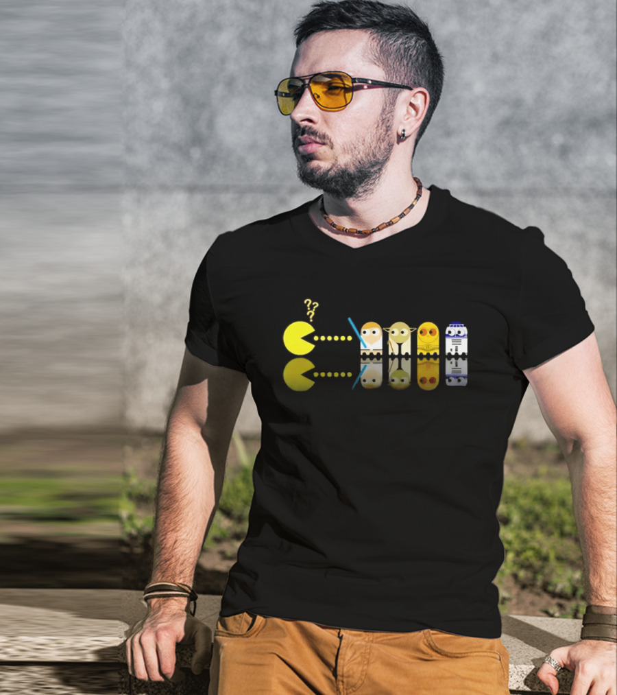 Pac Man Star Wars Crossover Luke Skywalker Yoda R2D2 T-Shirt