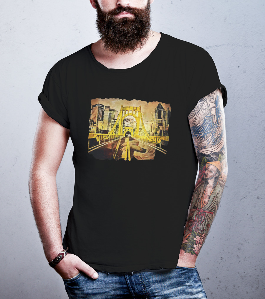 Pittsburgh Skyline 1992 Roberto Clemente Bridge Piano Player T-Shirt