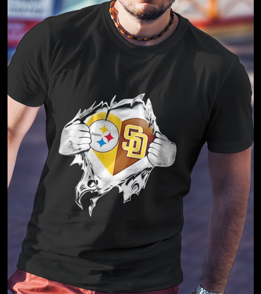 Pittsburgh Steelers San Diego Padres Heart Superman Chest Rip T-Shirt