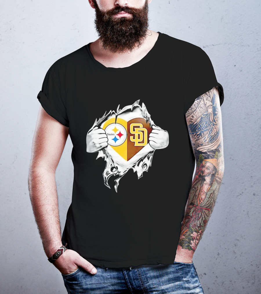 Pittsburgh Steelers San Diego Padres Heart Superman Chest Rip T-Shirt
