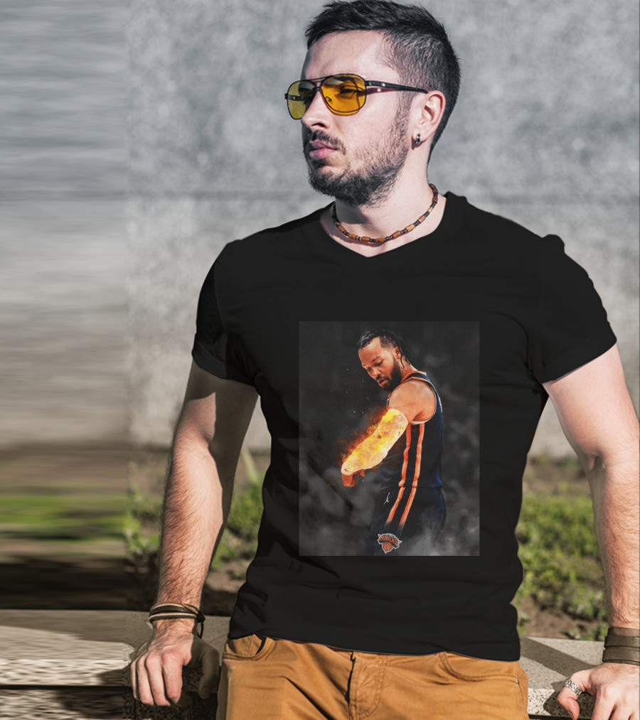 Happy International Lefthanders Day Jalen Brunson Knicks Player Flaming Arm T-Shirt