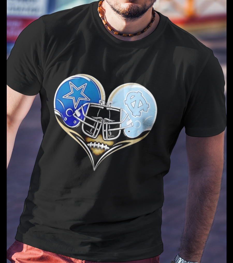 Dallas Cowboys North Carolina Tar Heels Heart Helmet Football T-Shirt