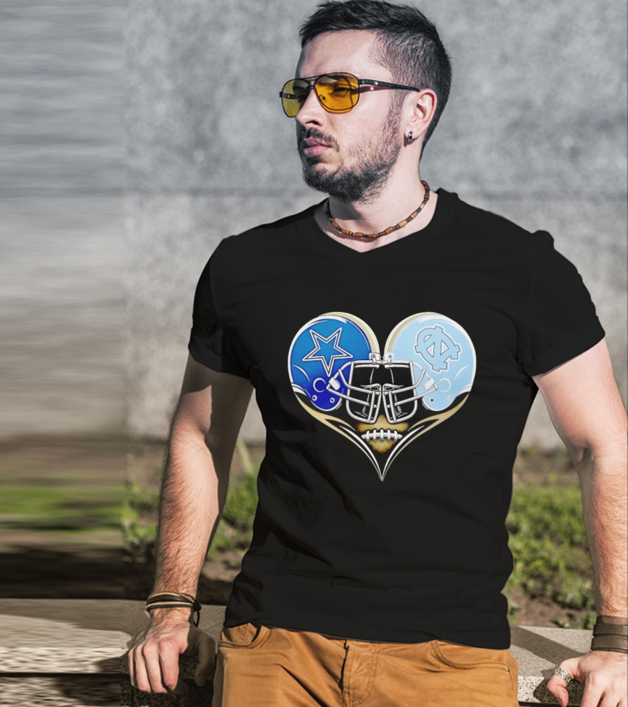 Dallas Cowboys North Carolina Tar Heels Heart Helmet Football T-Shirt