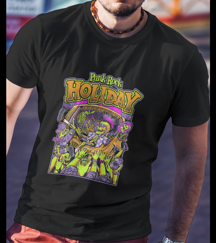 Punk Rock Holiday Skeleton Goat Crowd Surfing Music Festival 26 Summer T-Shirt