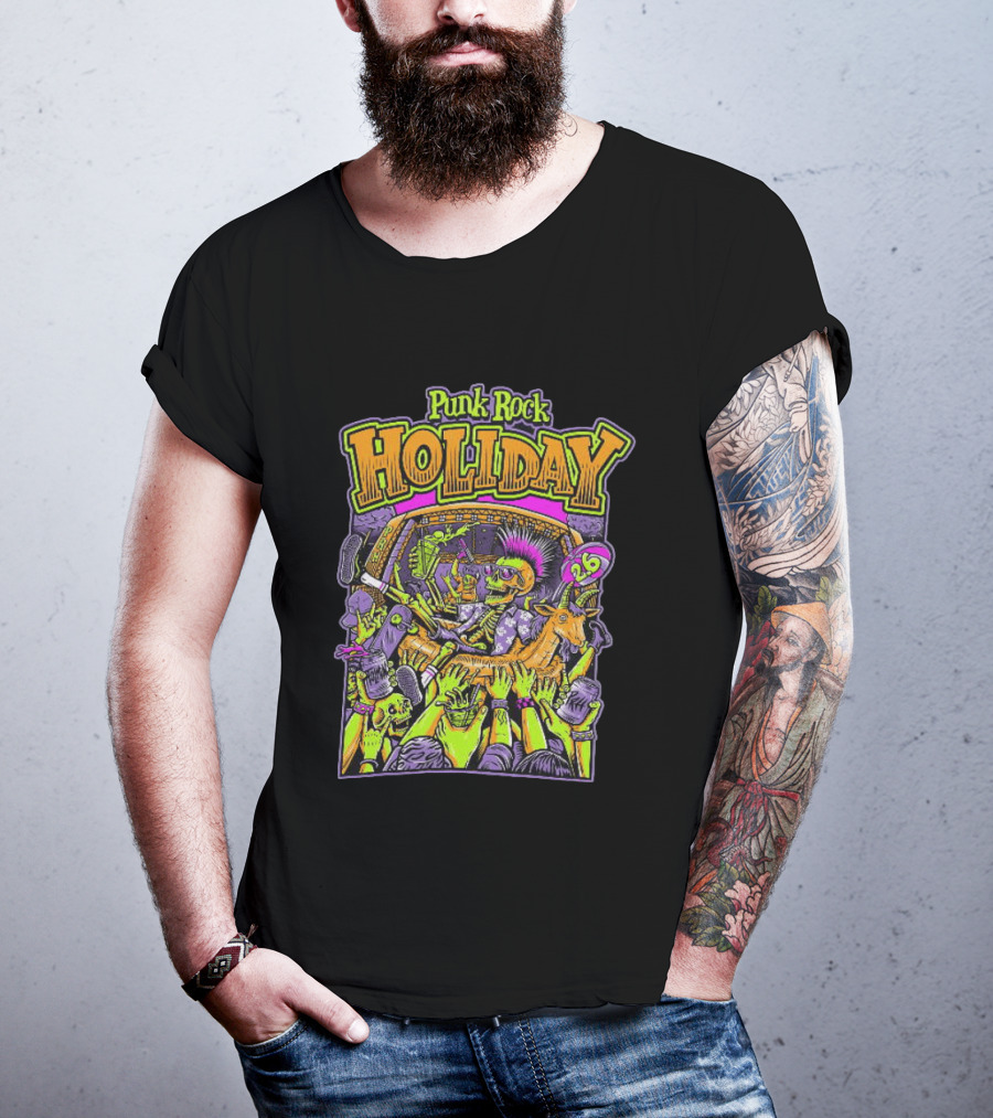 Punk Rock Holiday Skeleton Goat Crowd Surfing Music Festival 26 Summer T-Shirt