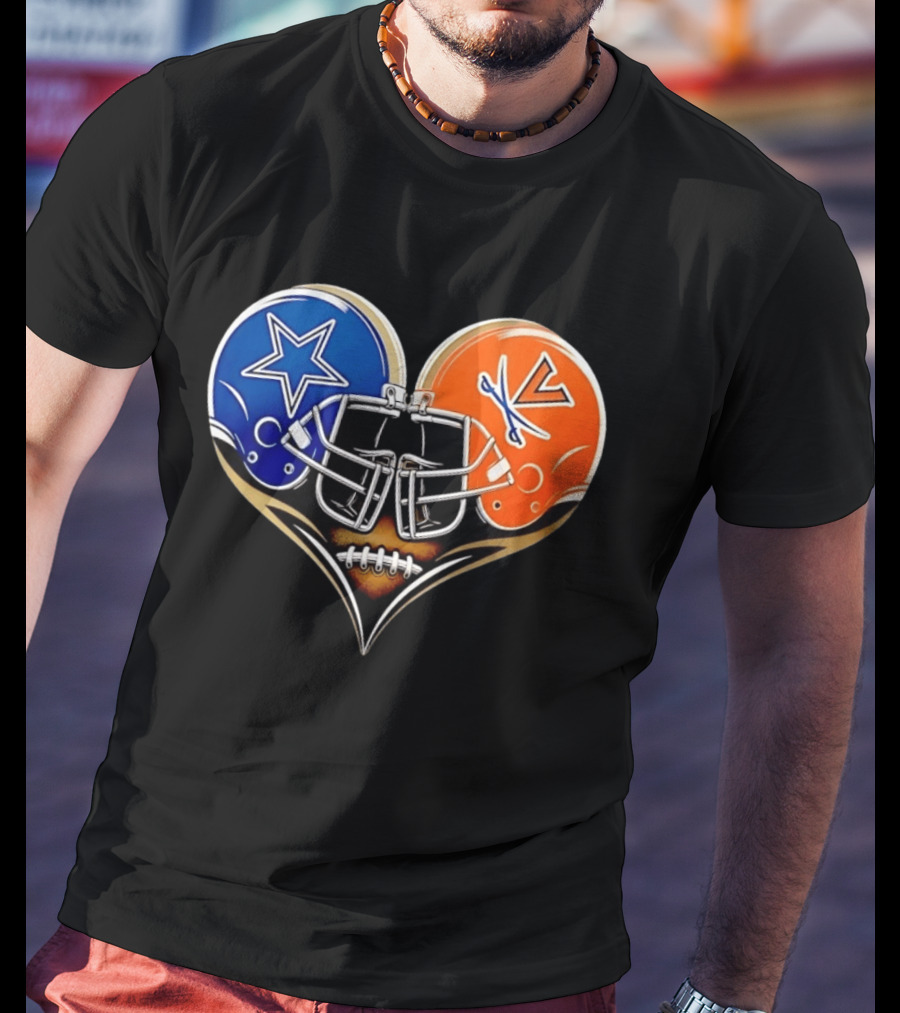 Dallas Cowboys Virginia Cavaliers Heart Helmet Football Fusion T-Shirt