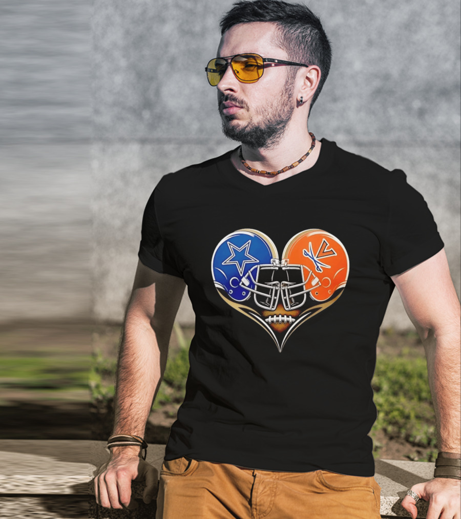 Dallas Cowboys Virginia Cavaliers Heart Helmet Football Fusion T-Shirt