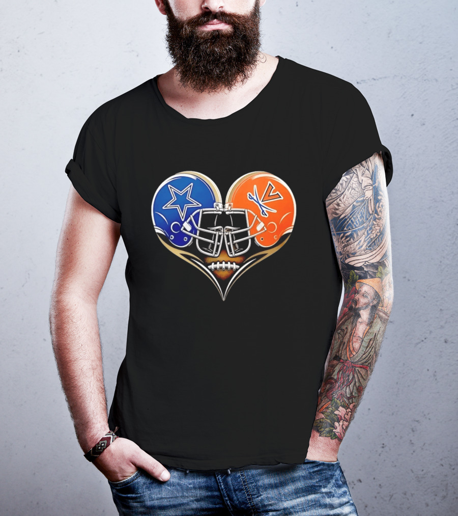 Dallas Cowboys Virginia Cavaliers Heart Helmet Football Fusion T-Shirt