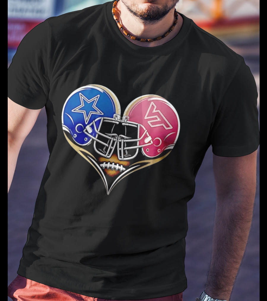 Dallas Cowboys Virginia Tech Hokies Heart Helmet Football T-Shirt