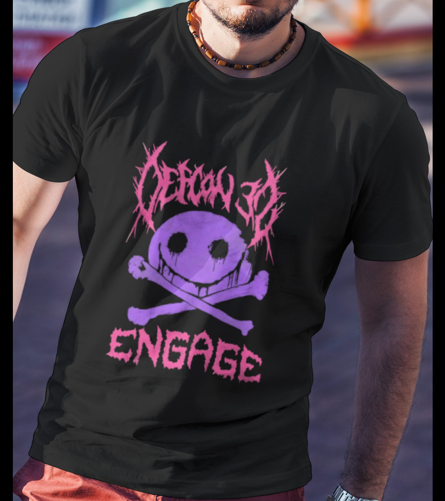 Defcon 30 Engage Purple Metal Skull Smiley T-Shirt