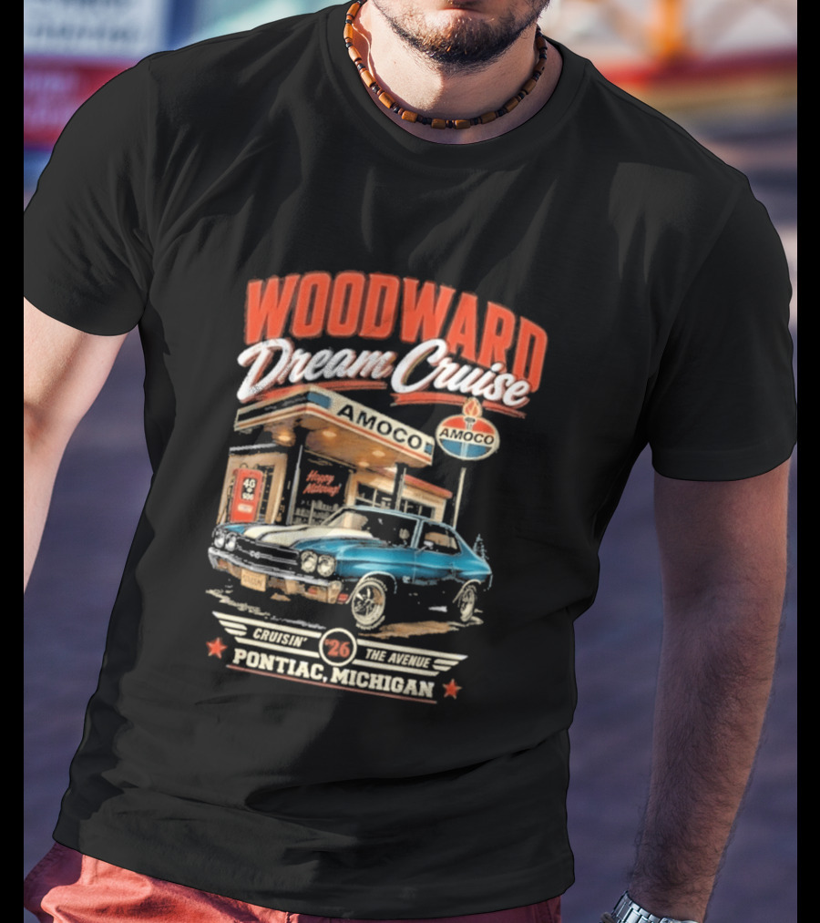 Woodward Dream Cruise Pontiac Michigan Amoco Service Station Classic Car T-Shirt
