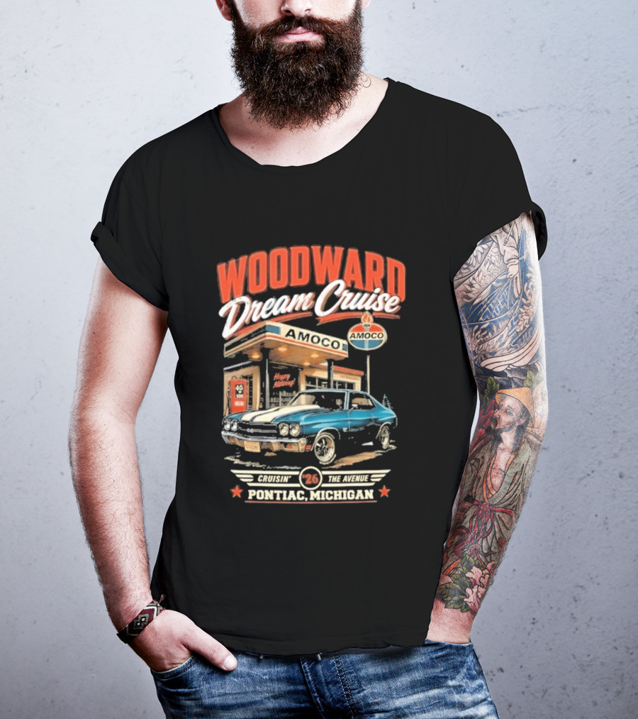 Woodward Dream Cruise Pontiac Michigan Amoco Service Station Classic Car T-Shirt