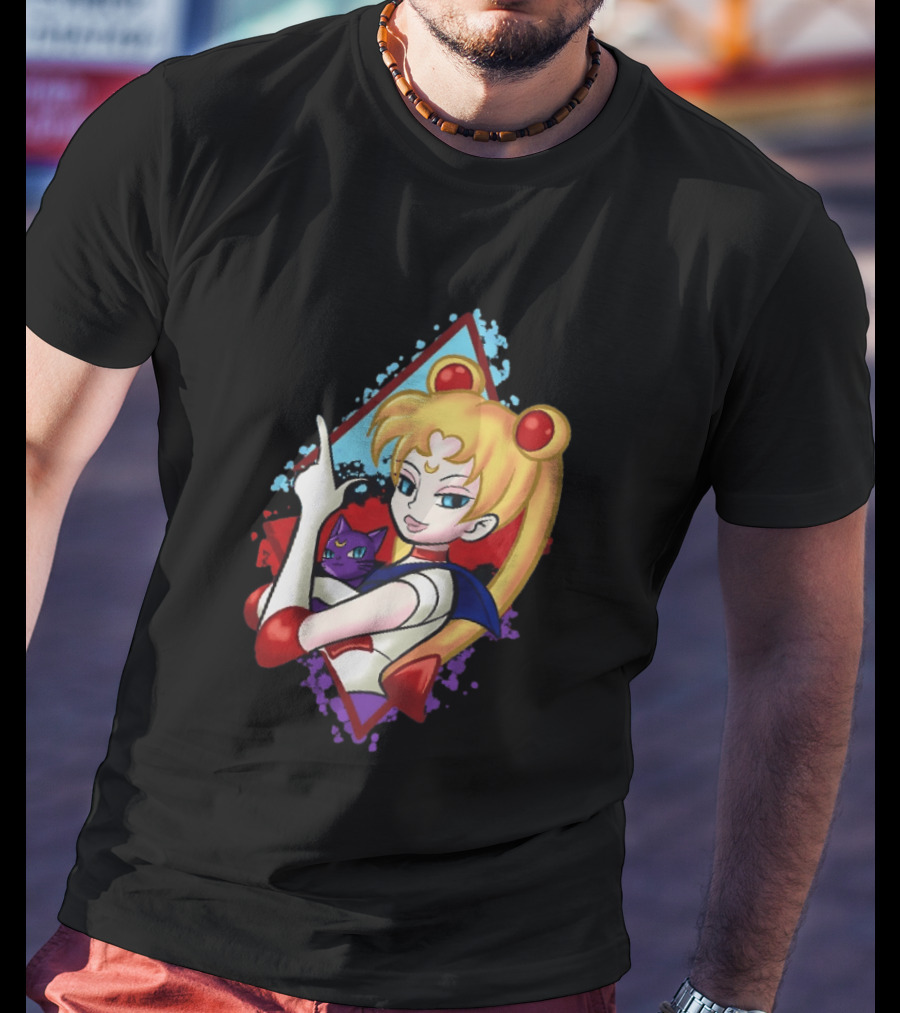 Sailor Moon With Luna Cat Anime Manga T-Shirt