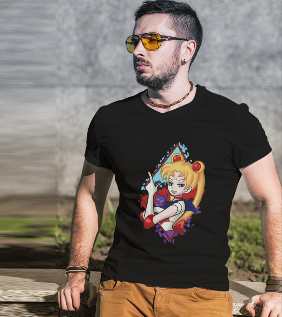 Sailor Moon With Luna Cat Anime Manga T-Shirt