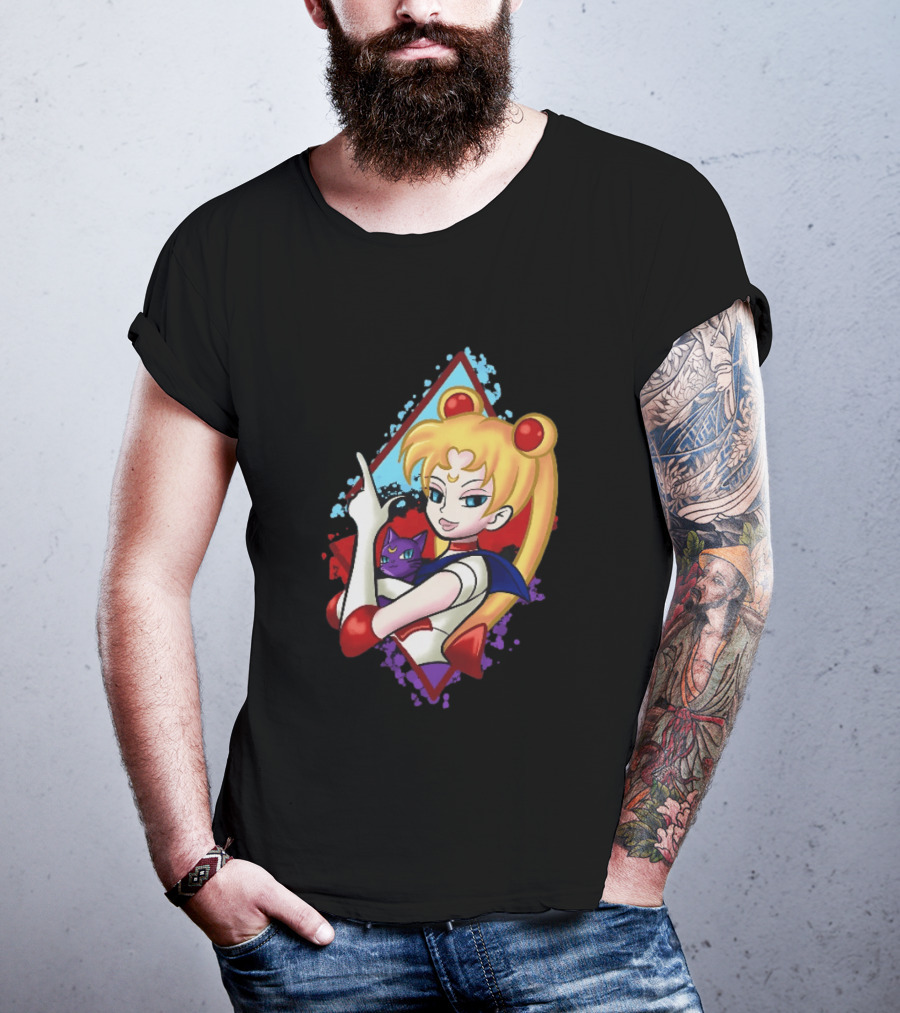 Sailor Moon With Luna Cat Anime Manga T-Shirt