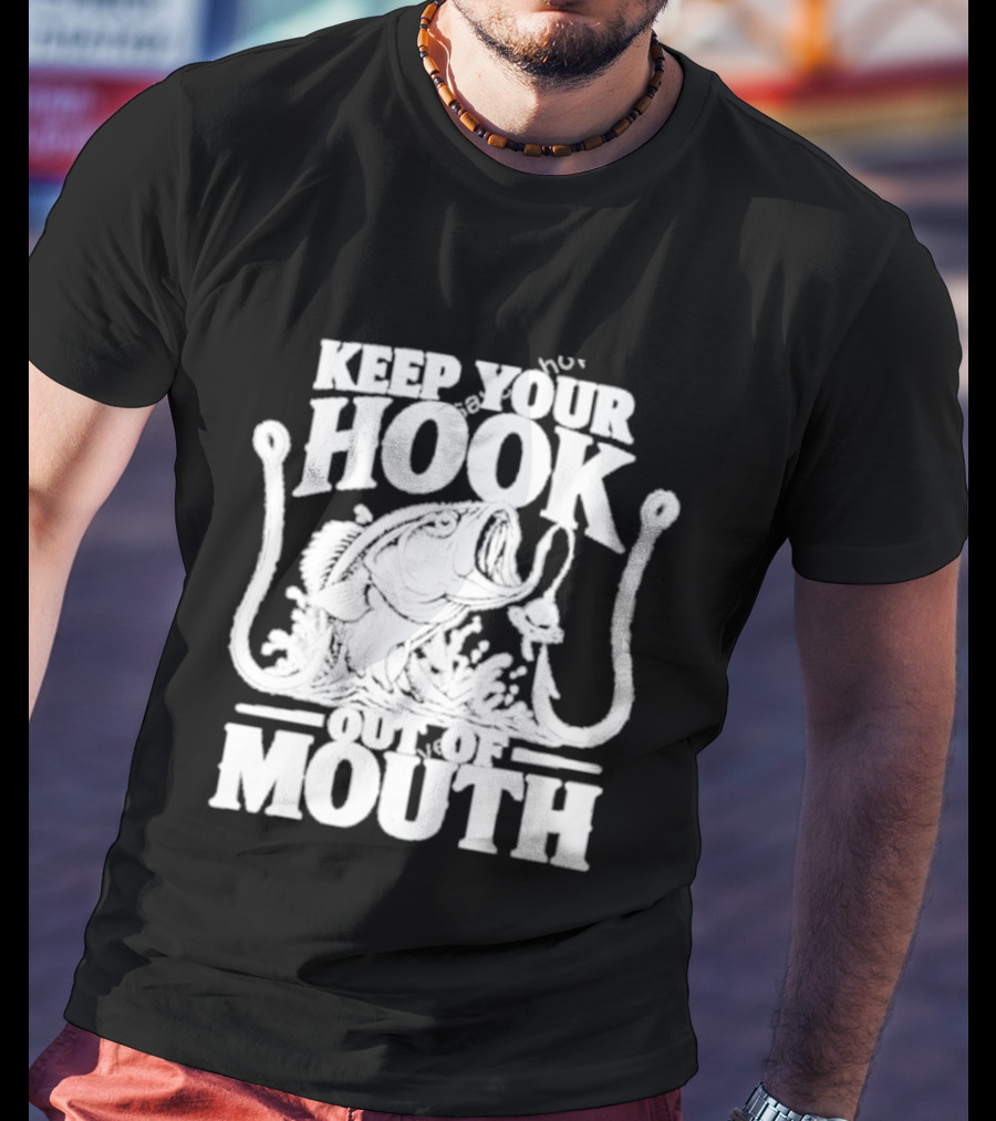 Keep Your Hook Out Of Mouth Bass Angling Water Splash Distressed T-Shirt