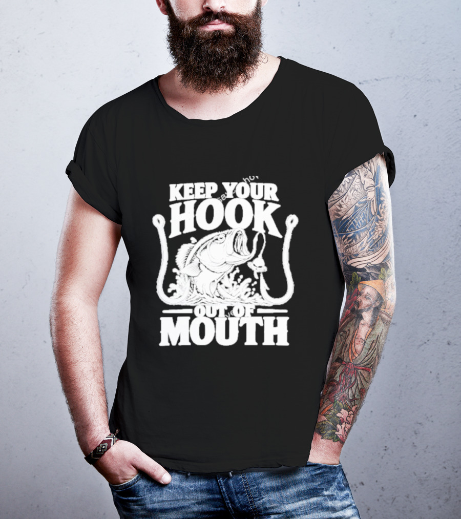 Keep Your Hook Out Of Mouth Bass Angling Water Splash Distressed T-Shirt