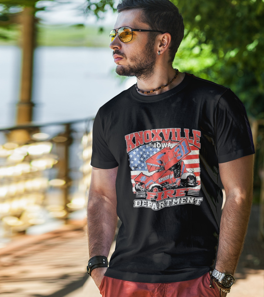 Knoxville Iowa Fire Department Station 31 Sprint Car American Flag T-Shirt