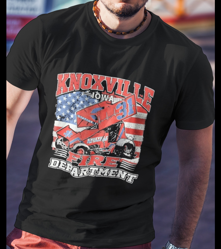 Knoxville Iowa Fire Department Station 31 Sprint Car American Flag T-Shirt