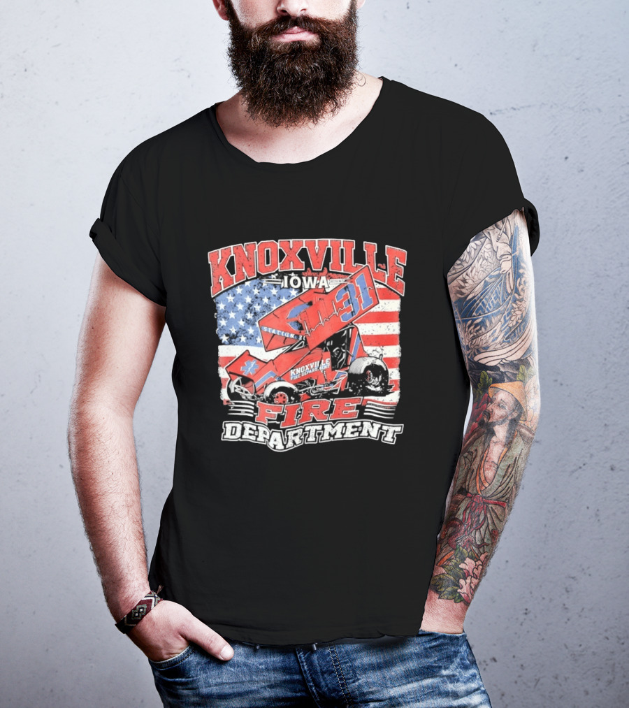 Knoxville Iowa Fire Department Station 31 Sprint Car American Flag T-Shirt