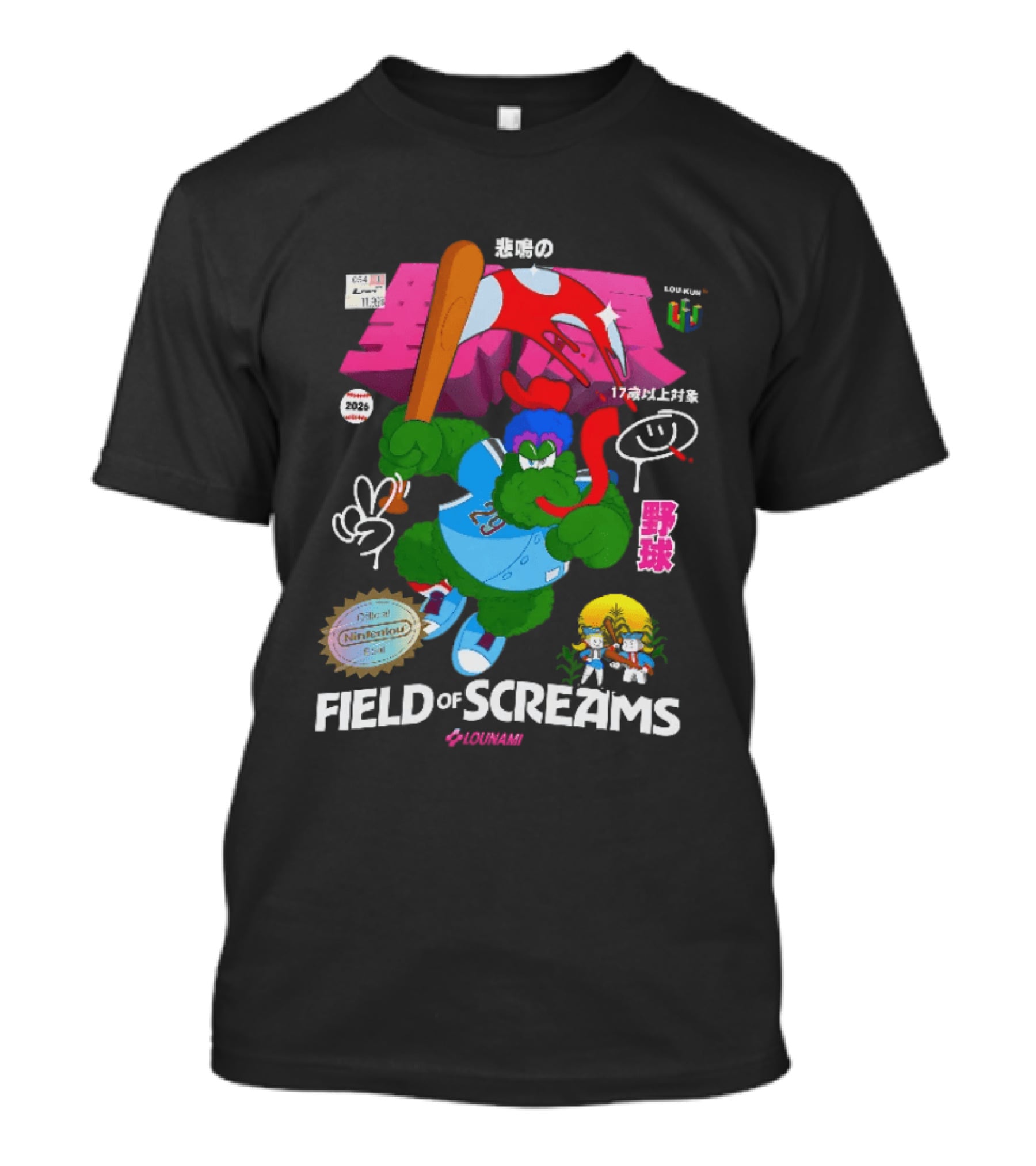 Field Of Screams Baseball 2026 Nintenlou Seal Lounami 17 T-Shirt