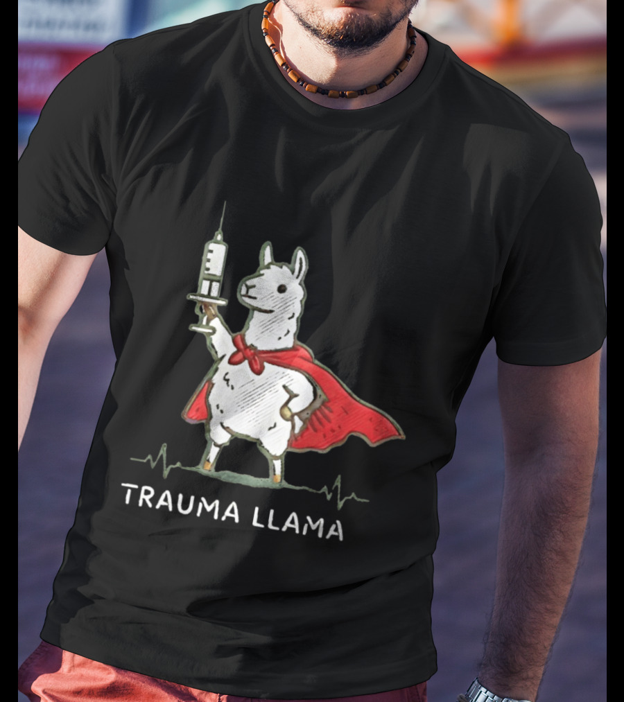 Trauma Llama Nurse Superhero Holding Syringe T-Shirt