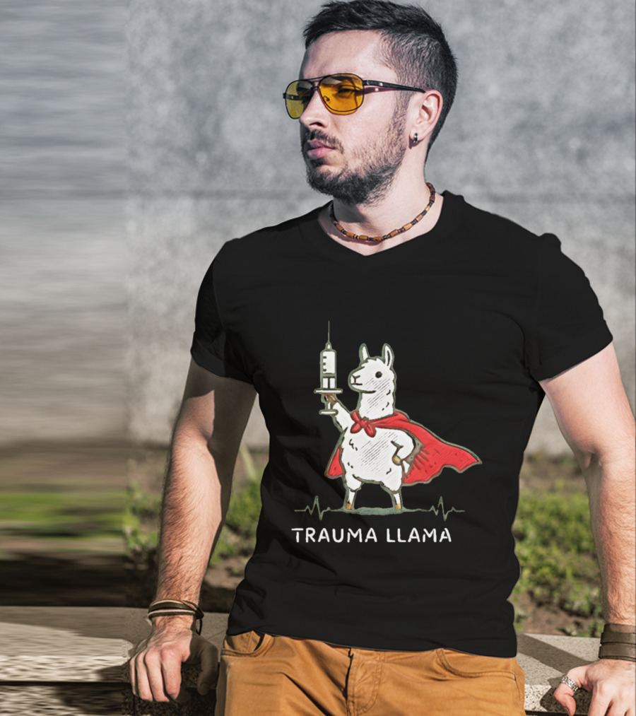 Trauma Llama Nurse Superhero Holding Syringe T-Shirt