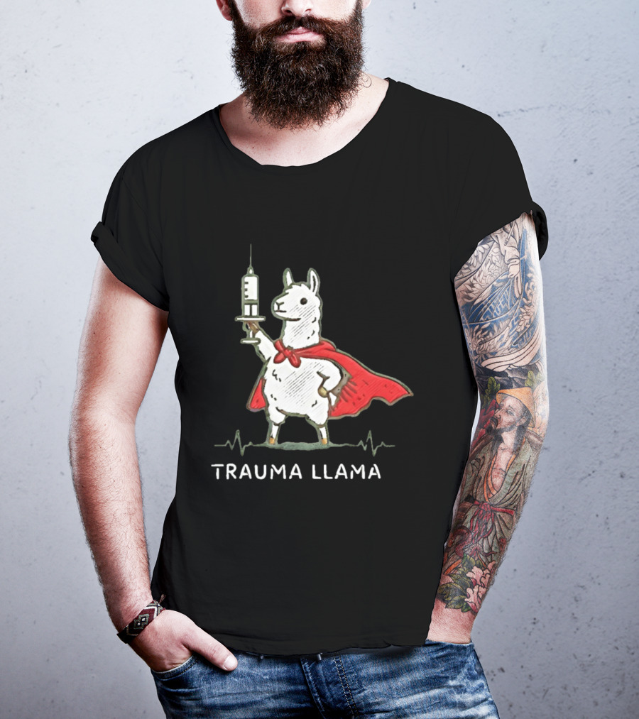 Trauma Llama Nurse Superhero Holding Syringe T-Shirt