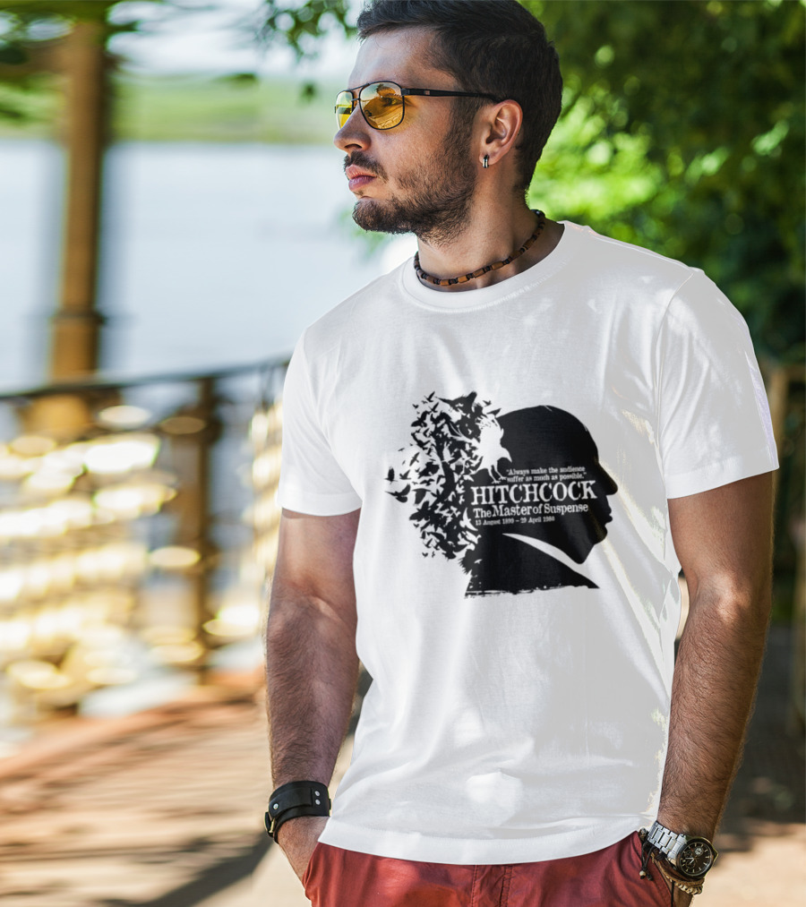 Alfred Hitchcock The Master Of Suspense Silhouette Birds 1899 1980 T-Shirt