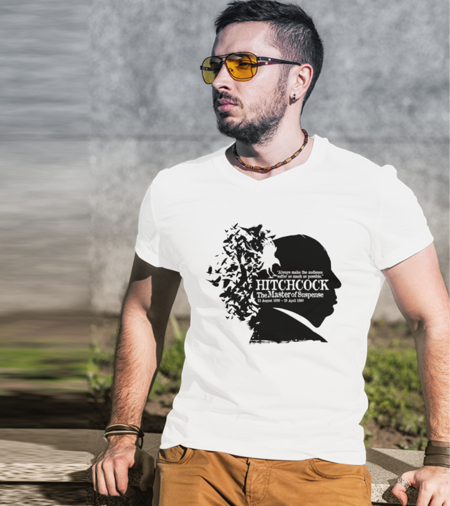 Alfred Hitchcock The Master Of Suspense Silhouette Birds 1899 1980 T-Shirt