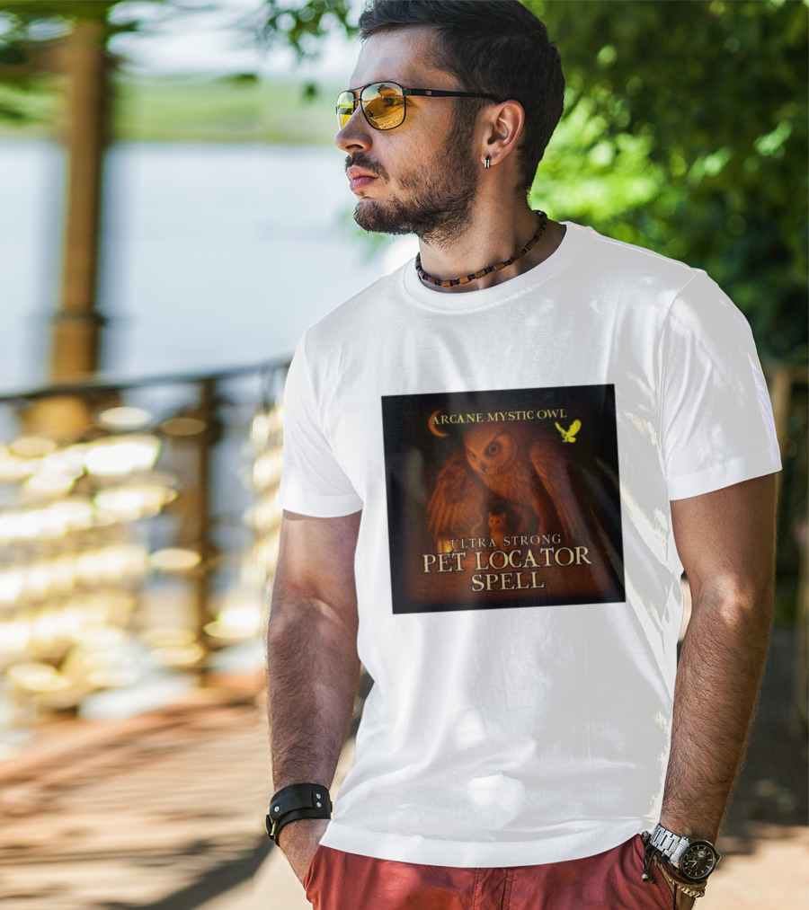 Arcane Mystic Owl Ultra Strong Pet Locator Spell Moonlit Guardian T-Shirt