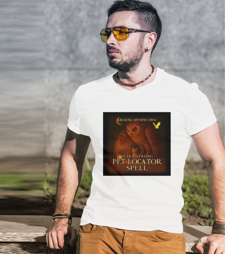 Arcane Mystic Owl Ultra Strong Pet Locator Spell Moonlit Guardian T-Shirt