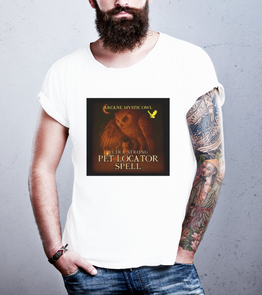 Arcane Mystic Owl Ultra Strong Pet Locator Spell Moonlit Guardian T-Shirt
