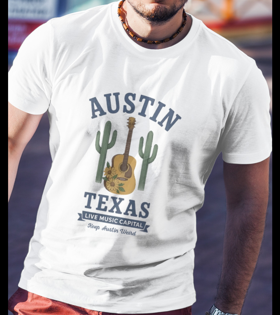 Austin Texas Live Music Capital Guitar Cactus Keep Austin Weird T-Shirt