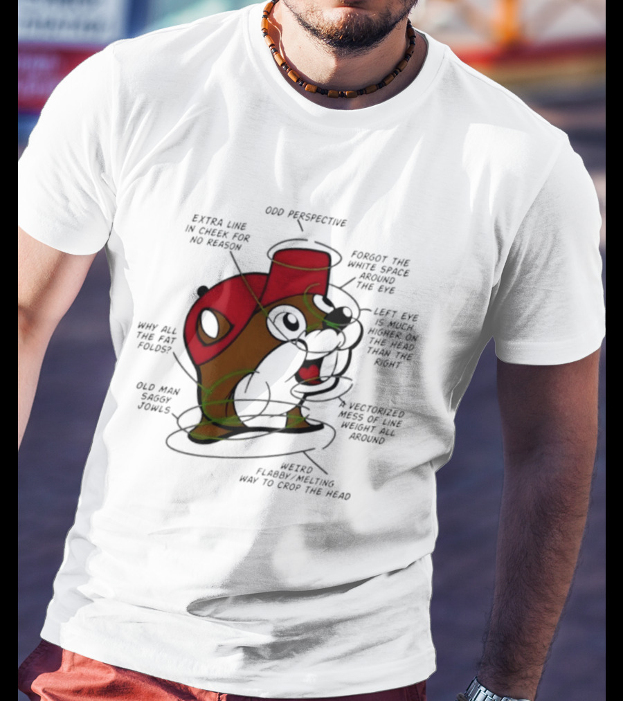 Beaver Cartoon Anatomy Critique Buc Ee's Extra Chin Humor Perspective Analysis T-Shirt