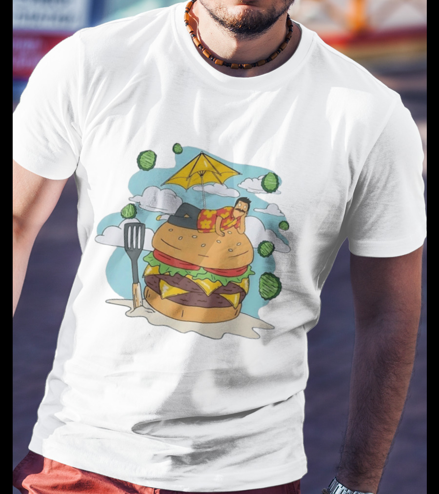 Bob Belcher Relaxing On Giant Burger With Lettuce Clouds And Spatula Bob's Burgers T-Shirt