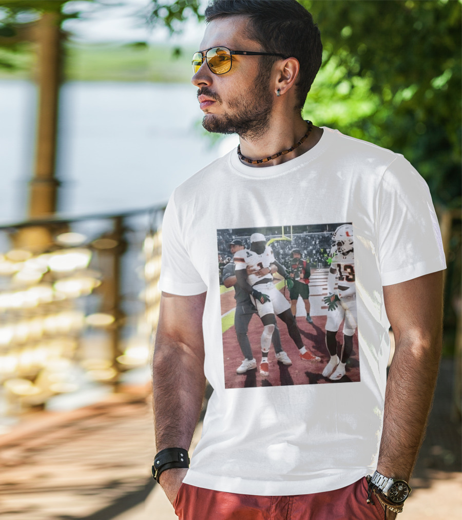 Miami Hurricanes Football Players Number 1 And 13 Celebration On Field T-Shirt