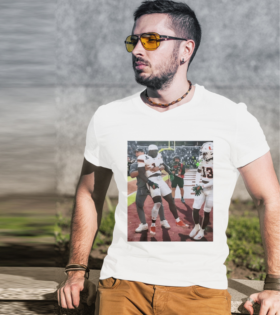 Miami Hurricanes Football Players Number 1 And 13 Celebration On Field T-Shirt
